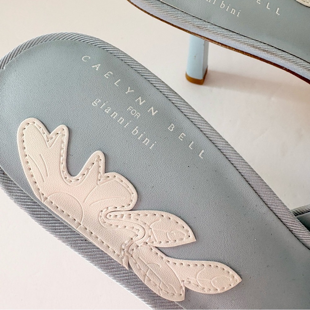 Caelynn Bell x Gianni Bini Meredith White Ribbon Detail Lake Blue Mules Shoes - Picture 4 of 9